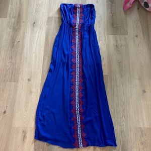 Blue strapless maxi dress